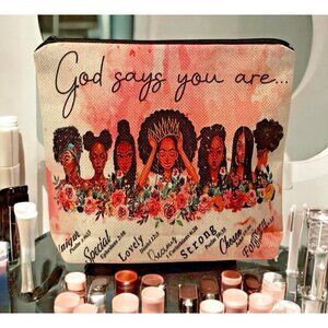 God Says You Are African American Women Makeup Cosmetic Travel Toiletry Pouch